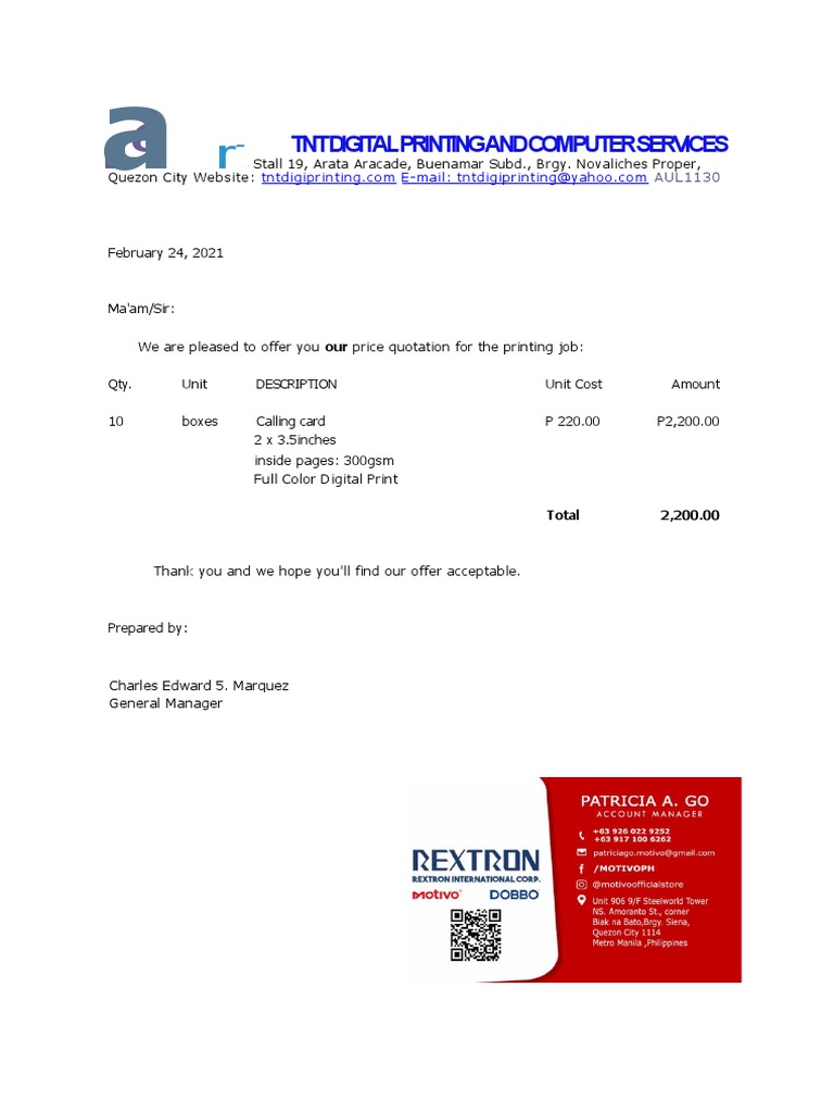 Digital Printing Price Quote 2021 | PDF