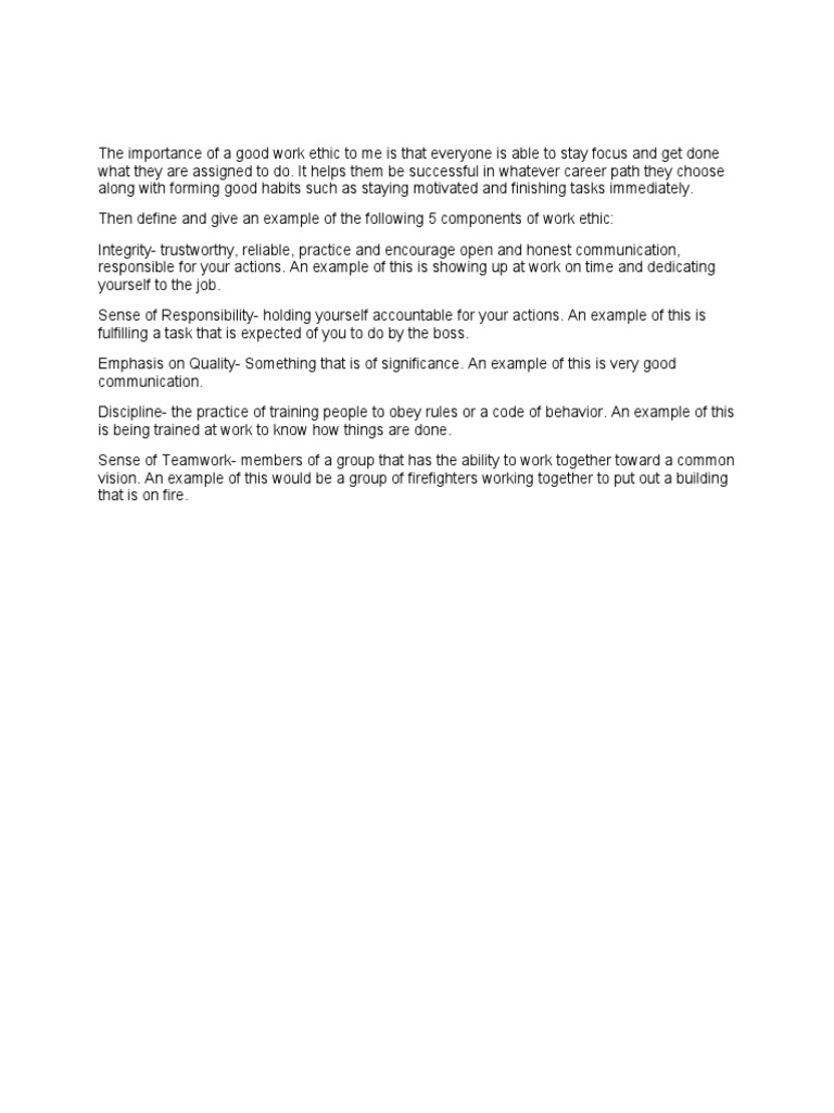Cpl 280 What Does Work Ethic Mean To You PDF