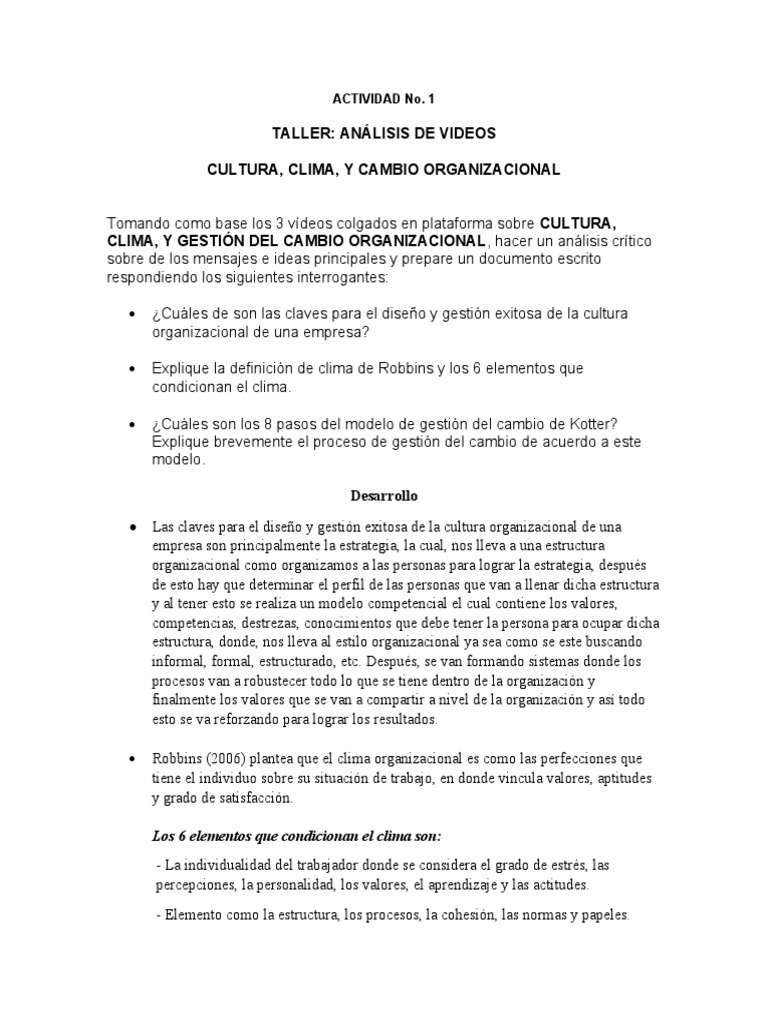 Análisis de Cultura y Cambio Organizacional | PDF | Gestión del cambio ...