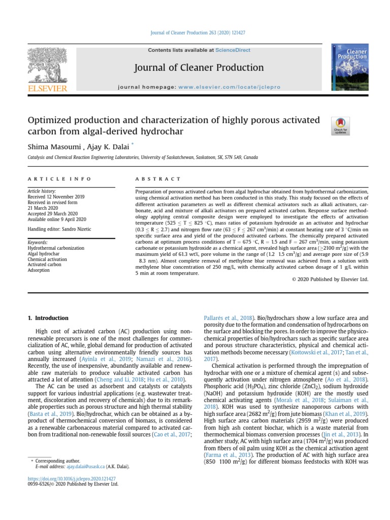 Optimized Production and Characterization of Highly Porous Activated ...
