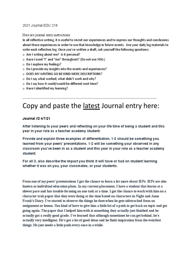 Reflective Journal for Teacher Academy | PDF | Individualized Education ...