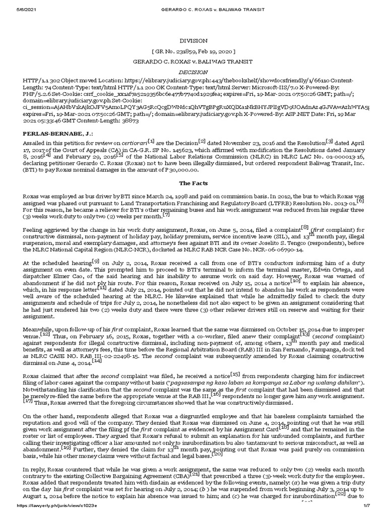GERARDO C. ROXAS v. BALIWAG TRANSIT | PDF | Employment | Justice
