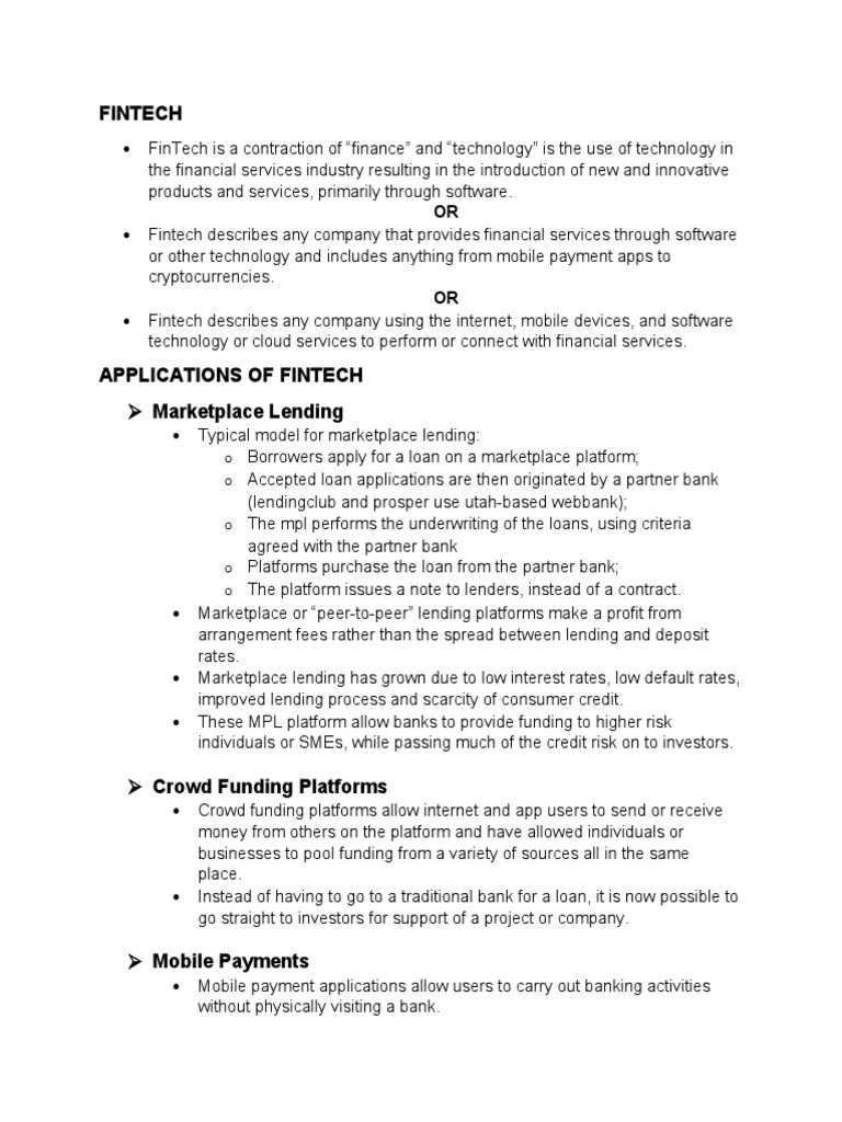 Fintech Notes | PDF | Loans | Financial Technology