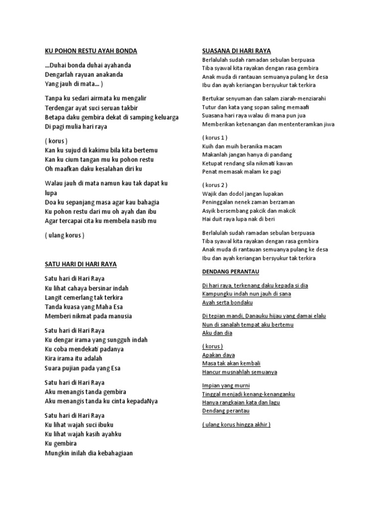 Lirik Lagu Raya Anak Perantau | PDF | Puisi