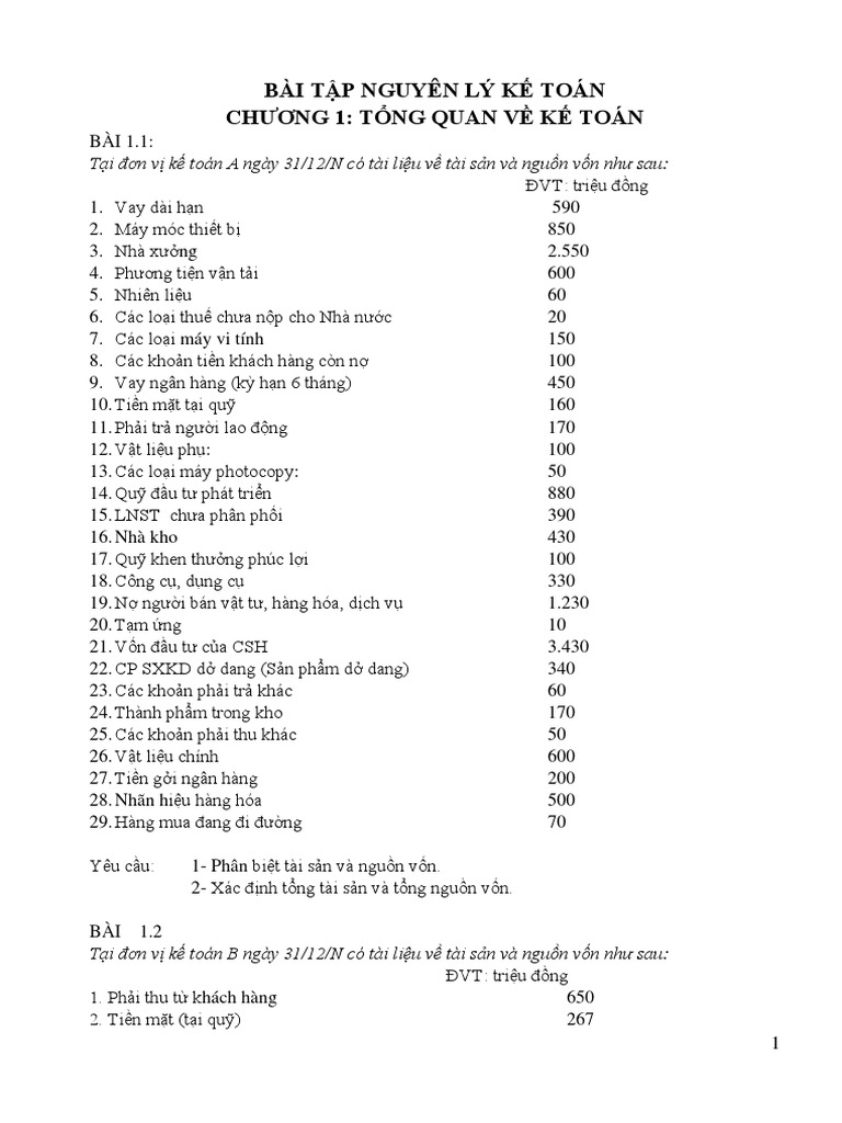 BÀI TẬP NGUYÊN LÝ KẾ TOÁN | PDF