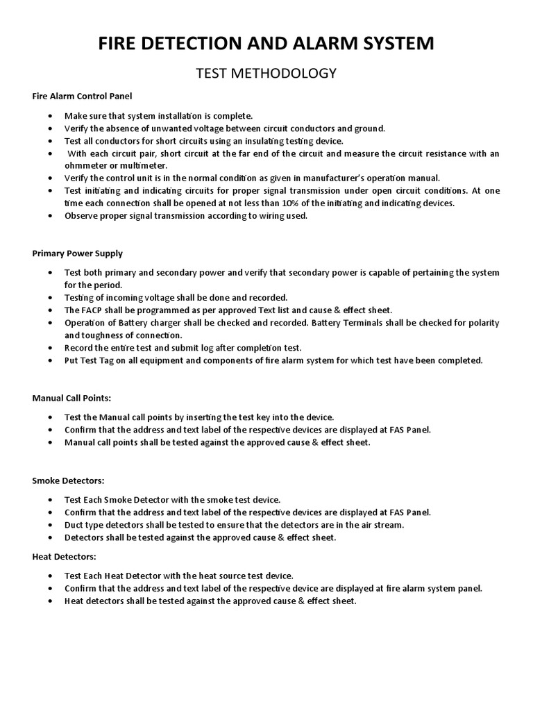 Fire Detection and Alarm System: Test Methodology | PDF | Electrical ...