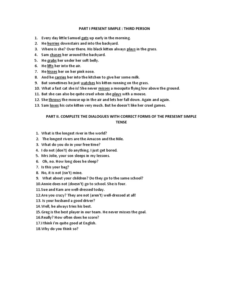 Part I Present Simple: Third Person | PDF