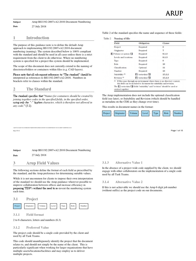 Arup BS1192 Document Numbering Guide | PDF | Building Information ...