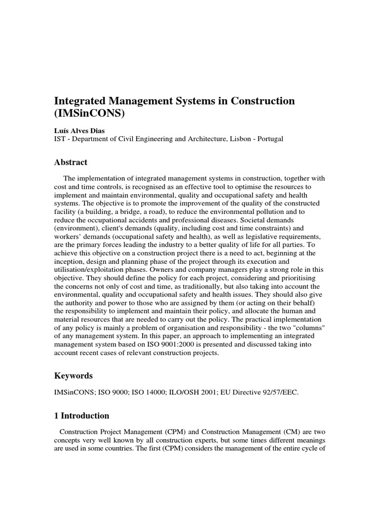 Integrated Management Systems in Construction | PDF | Occupational ...