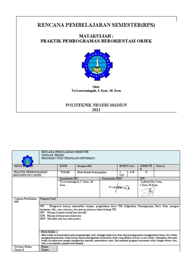 RPS Praktik Pemrograman OOP Java | PDF | Komputer