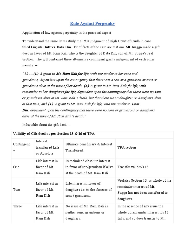 Rule Against Perpetuity in India | PDF | Will And Testament | Civil Law ...