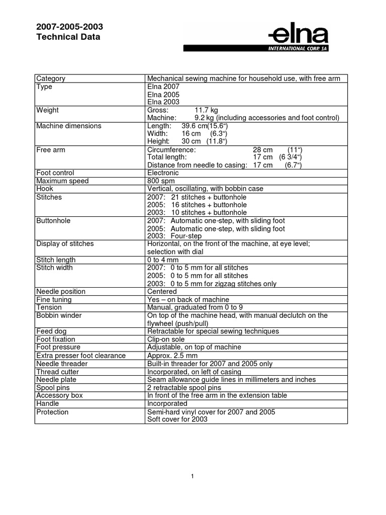 2007 5 3 Technical Data | PDF | Sewing Machine | Textiles