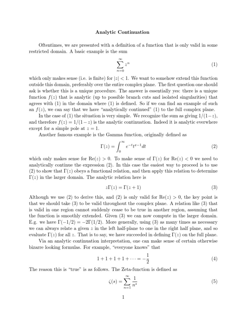 Analytic Continuation of Functions | PDF | Analytic Function | Function ...