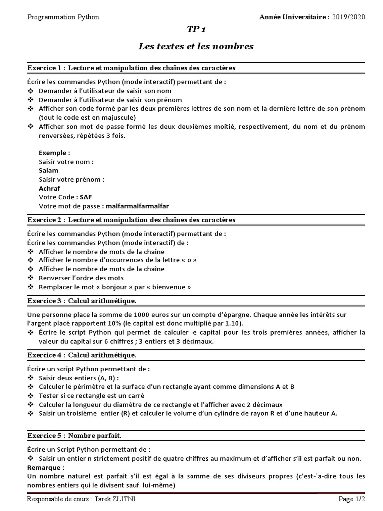 Exercices de Programmation Python | PDF | Entier naturel | Nombre