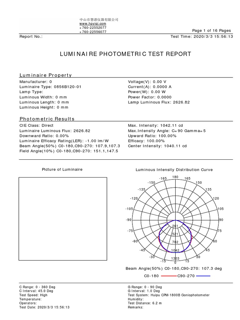 120W IES Test Report | PDF | Electromagnetic Spectrum | Physics
