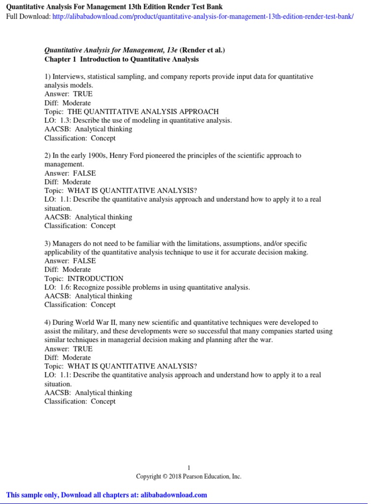Chap 1 Quantiative Analysis Test Bank | PDF | Statistics | Analysis