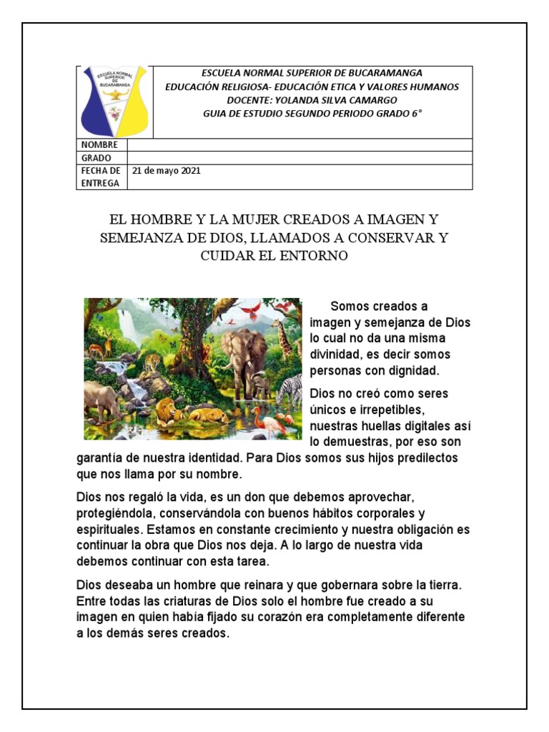 Creación del Hombre y la Mujer a Imagen de Dios | PDF | Imagen de dios ...