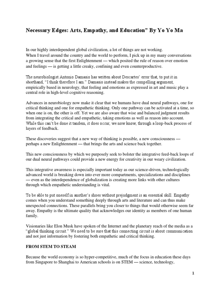 Yo Yo Ma Necessary Edges PDF Empathy Reason