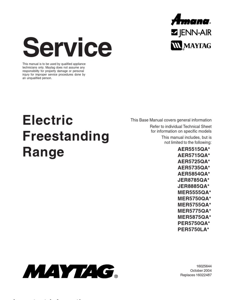 AmanaStoveRangeAER5715QASServiceManualP1 Baking Grilling