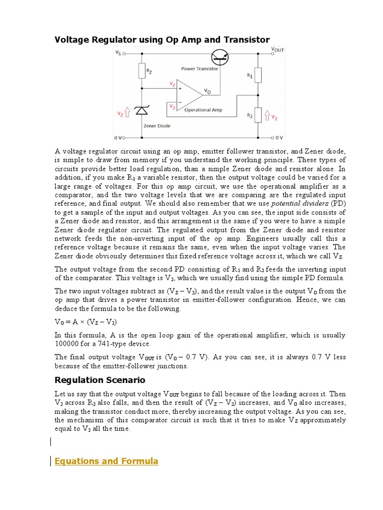 Voltage Regulator Using Op Amp and Transistor PDF Operational