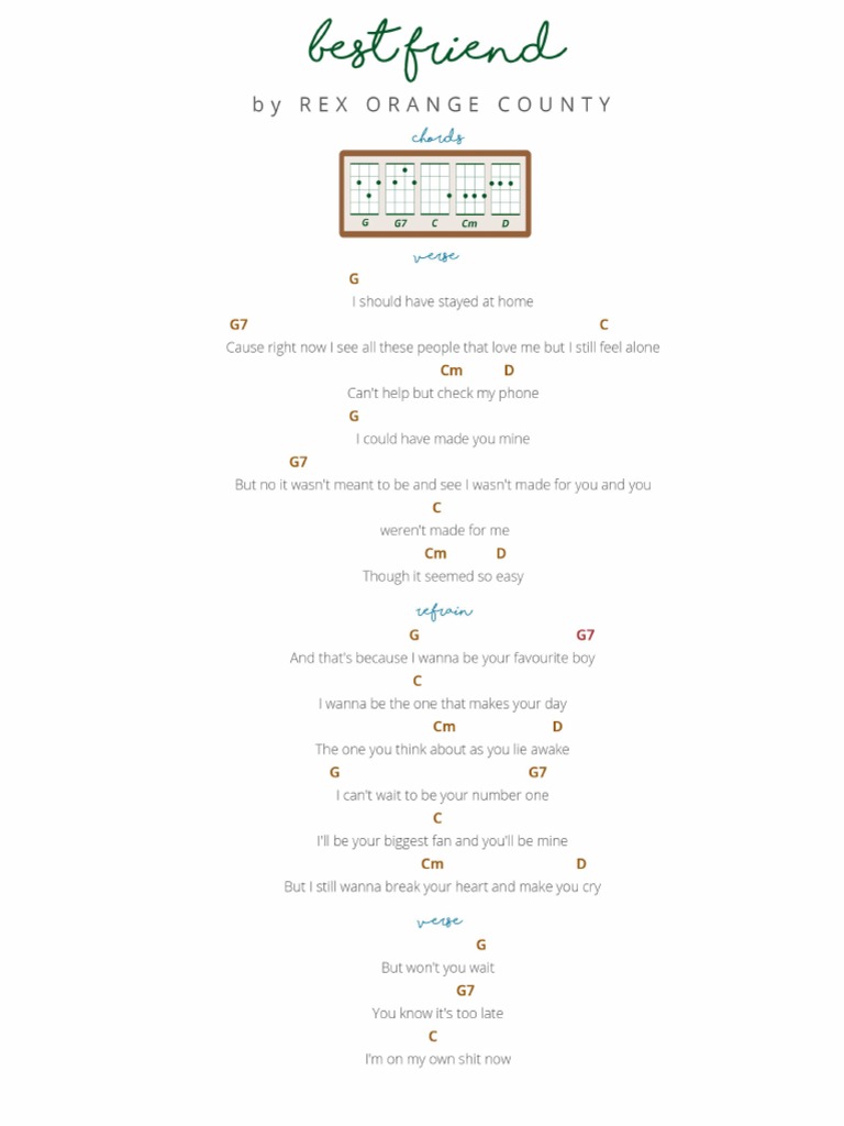 Best Friend By Rex Orange County Ukulele Chords And Lyrics Pdf