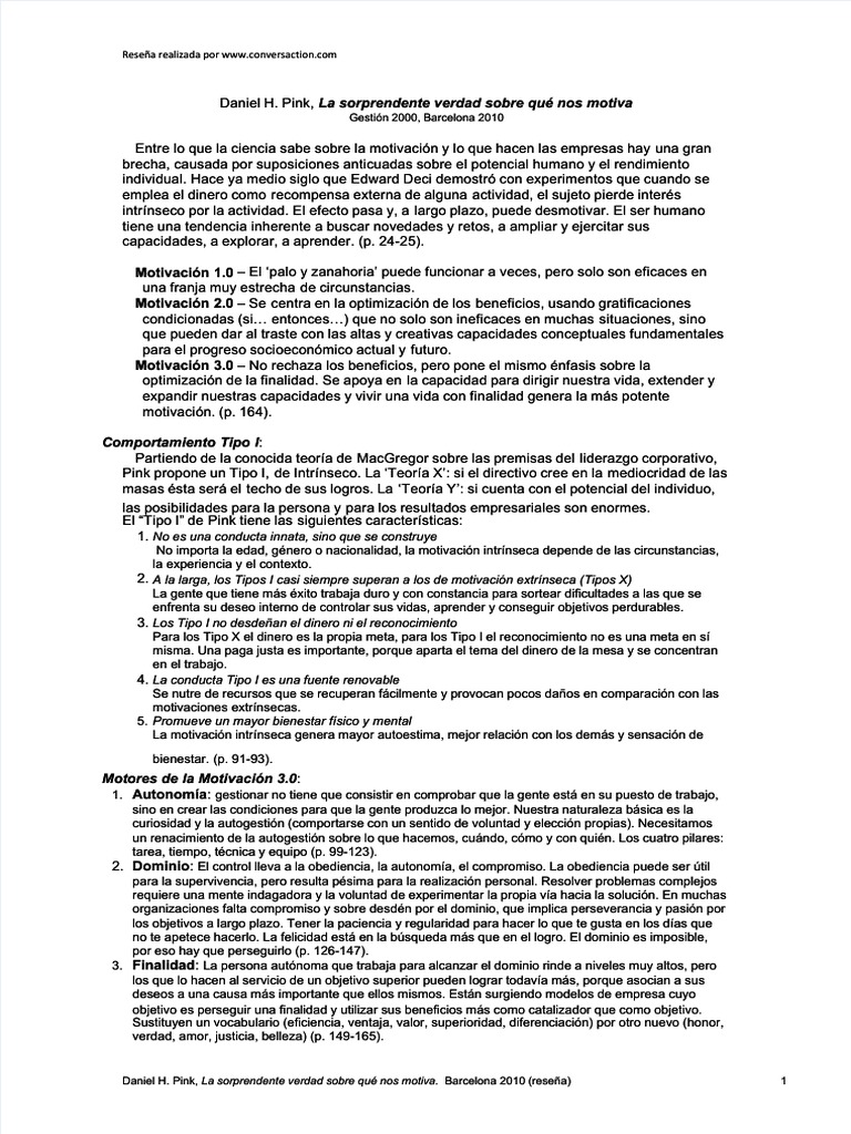 PDF Daniel Pink Drive La Sorprendente Verdad Sobre Que Nos Motiva ...