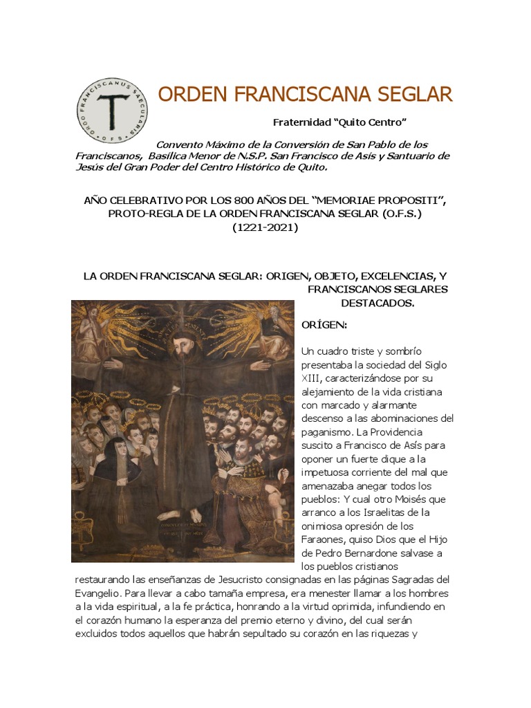 La Orden Franciscana Seglar Origen Objeto Excelencias y Franciscanos ...