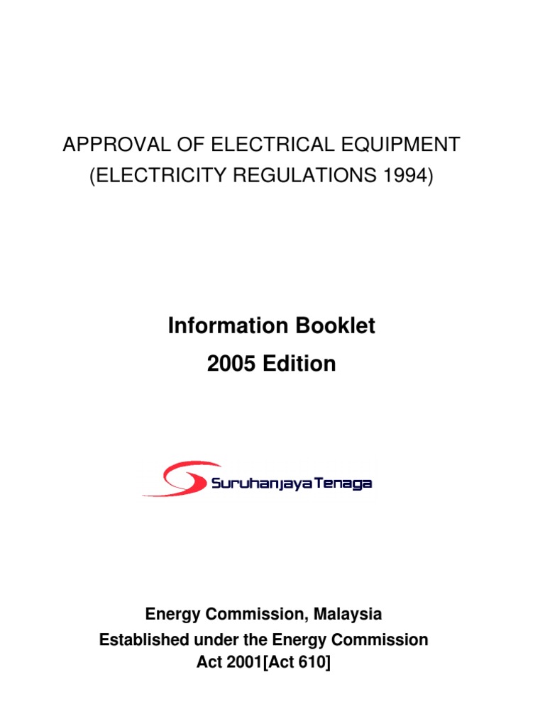 Approval of Electrical Equipment (Electricity Regulations 1994) (Info Booklet 2005) PDF Ac