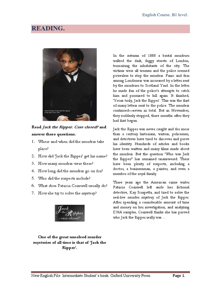 Reading.: Read Jack The Ripper. Case Closed? and Answer These Questions ...