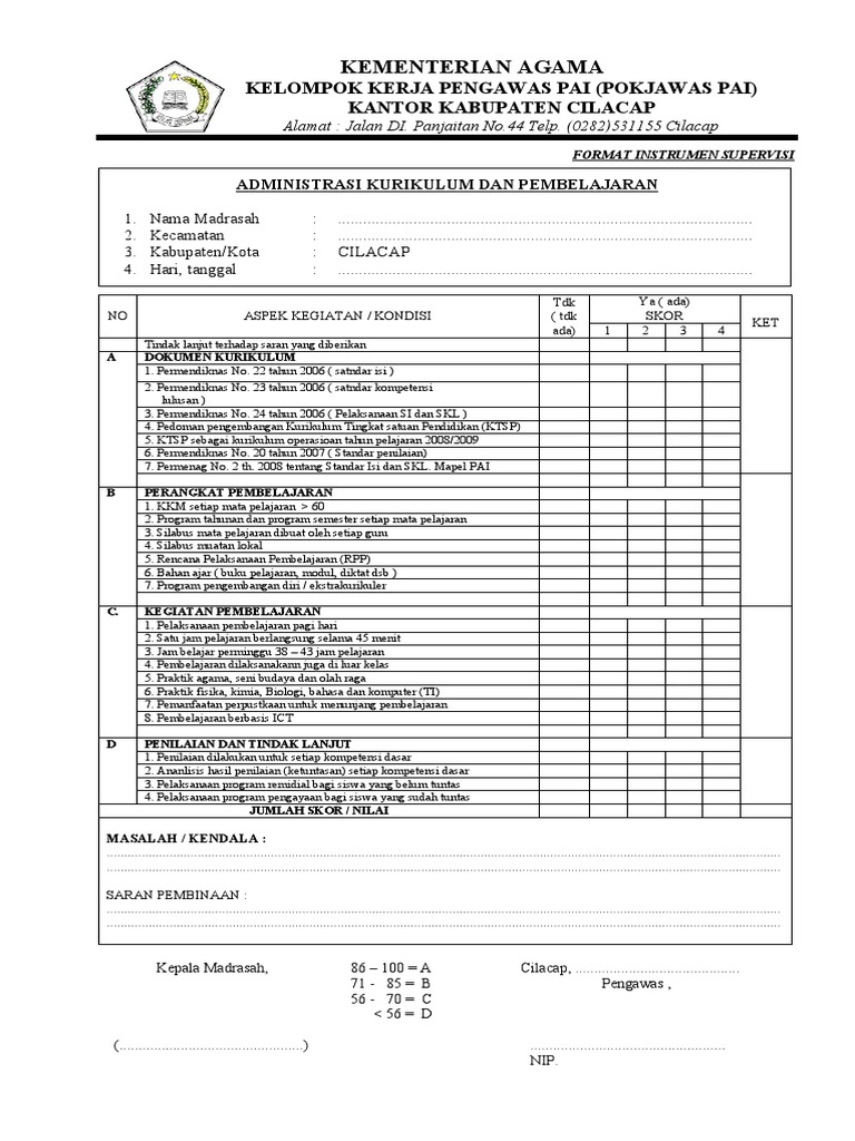 Format Instrumen Evaluasi Pembelajaran