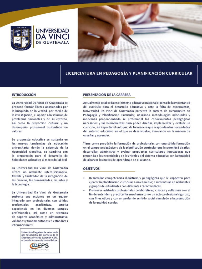 Licenciatura en Pedagogía y Currículo UDV | PDF | Plan de estudios ...