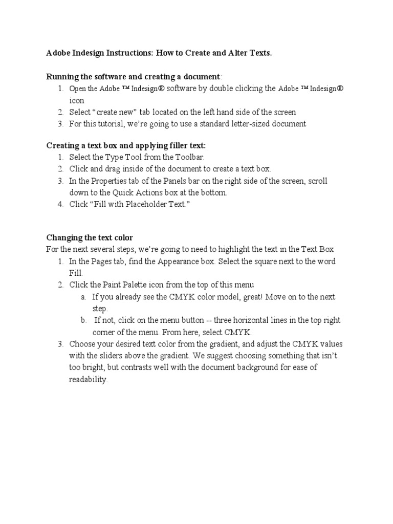 Adobe Indesign Instructions How To Create and Alter Texts 4181 PDF