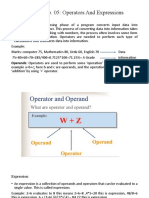 Chapter No. 05: Operators and Expressions: Operands: Operators Are Used To Perform Some Operation' On The Operands. For