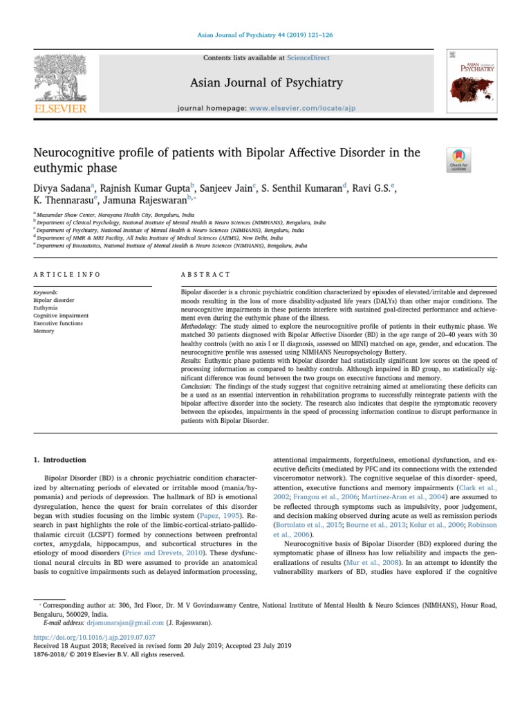 Sadana2019 Neurocognitive Profile of Patients With Bipolar Affective ...