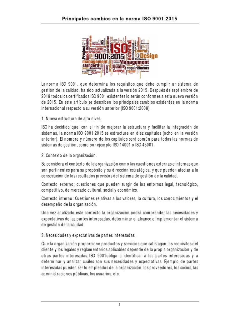 Cambios Clave en ISO 9001:2015 | PDF | Gestión de la calidad | Calidad ...