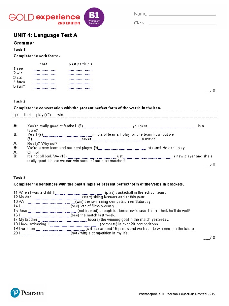UNIT 4: Language Test A: Grammar | PDF | Linguistic Typology | Grammar