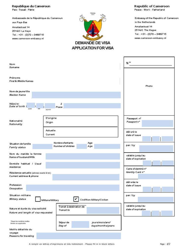 Demande de Visa pour le Cameroun | PDF | Document | Gouvernement et ...