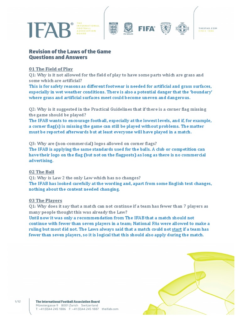 Revision of The Laws of The Game Questions and Answers | PDF | Sports ...