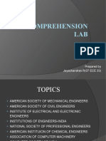 Comprehension LAB: Prepared by Jeyachandran.R (07 ECE 33)