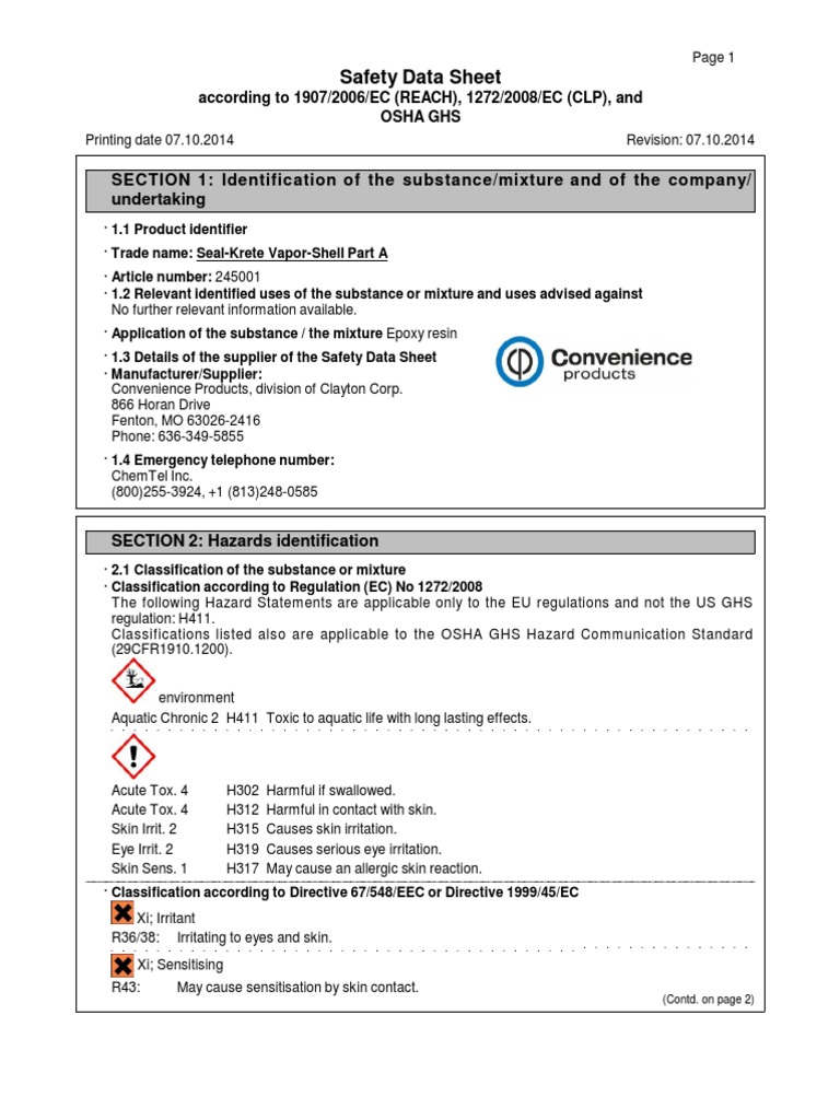 Seal Krete Vapor Shell Part A SDS 100714 PDF Dangerous Goods Safety