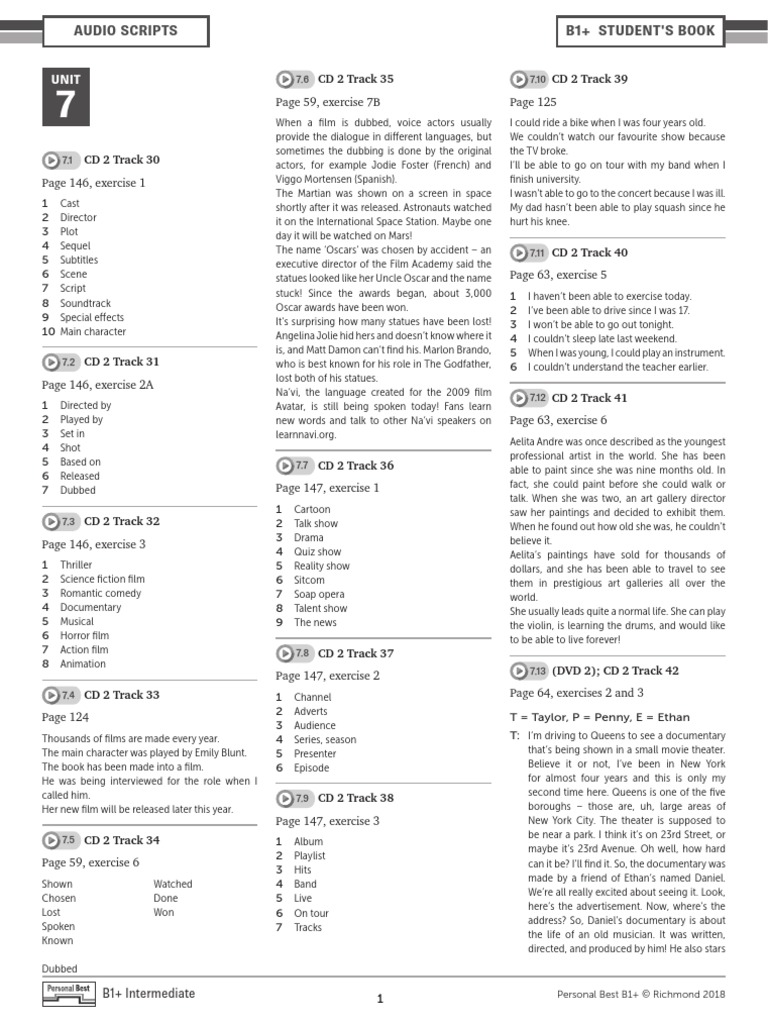 Audio Scripts B1+ Student'S Book: CD 2 Track 35 CD 2 Track 39 | PDF ...