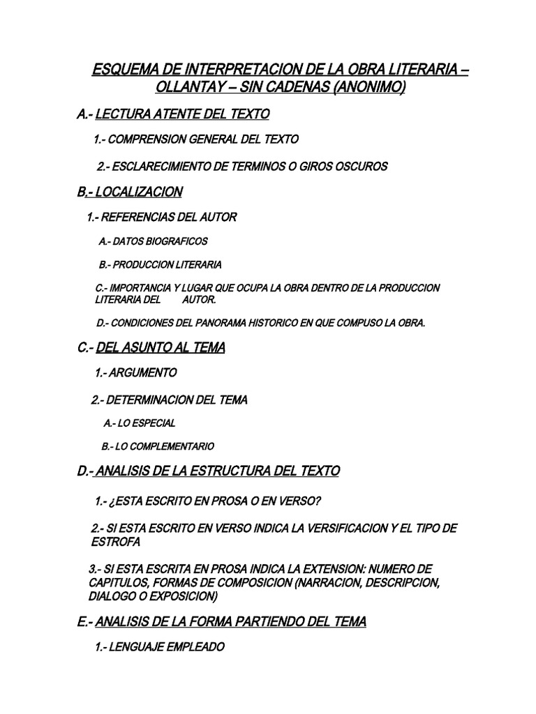 Esquema de la obra Ollantay | PDF | Ciencias sociales
