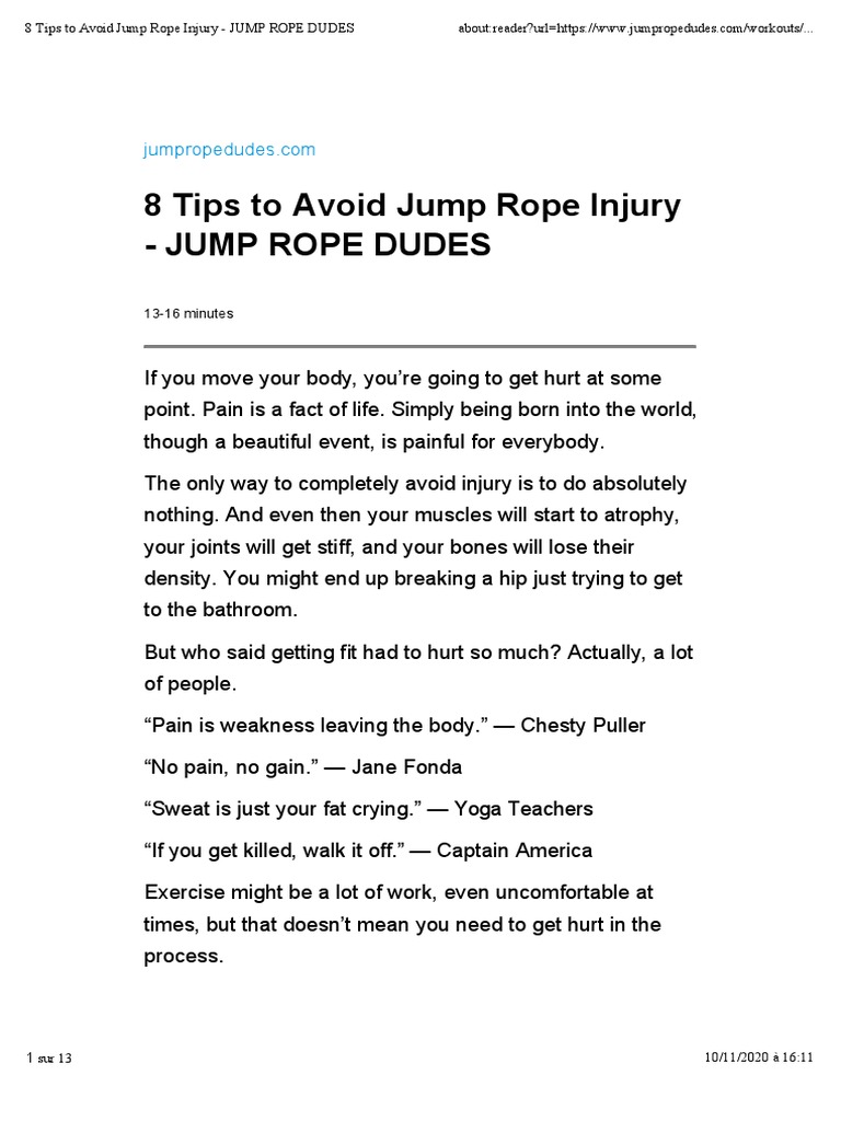 8 Tips To Avoid Jump Rope Injury Jump Rope Dudes 1316 Minutes PDF