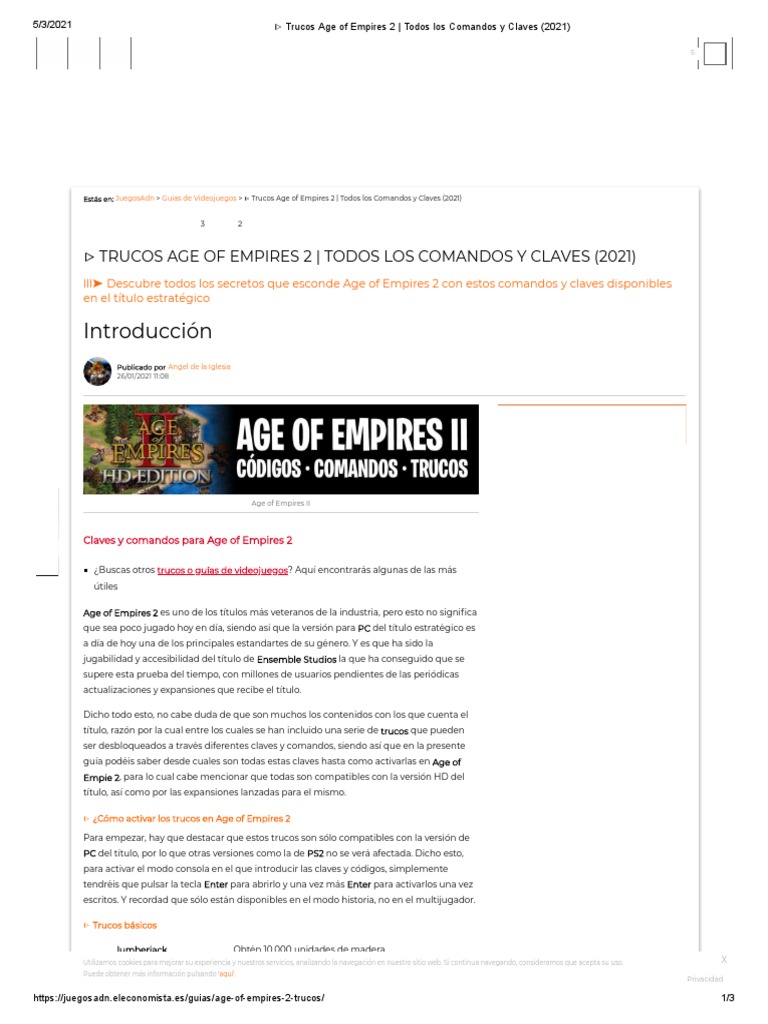 Trucos Age of Empires 2 Todos Los Comandos y Claves (2021) PDF