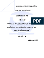 Pruebas de Solubilidad en Disolventes Orgánicos: Cristalización Simple y Por Par de Disolventes