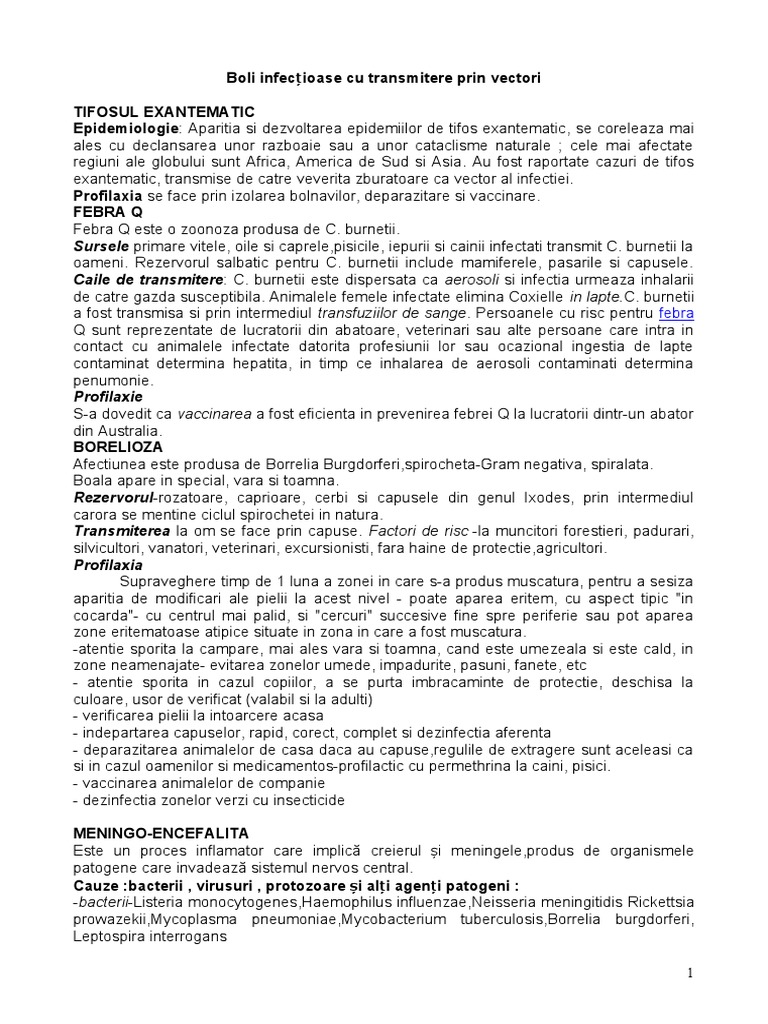 Boli Infecțioase Cu Transmitere Prin Vectori | PDF
