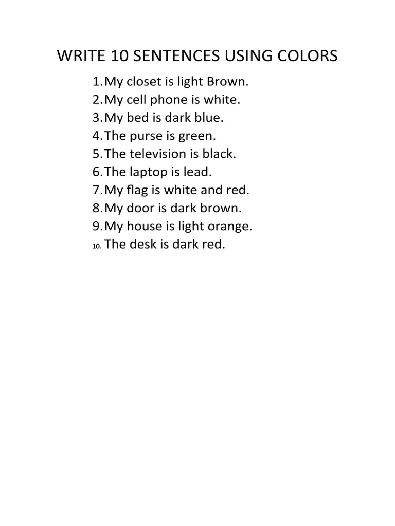Ten Sentences Using Colors | PDF | Language Arts & Discipline | Foreign ...