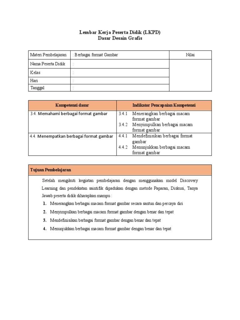 LKPD Membuat Mengetahui Format Gambar | PDF