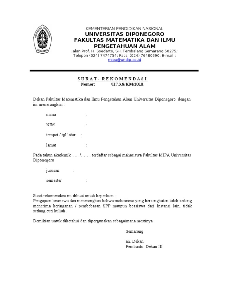 Surat Rekomendasi Beasiswa
