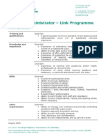 Training Administrator - Link Programme: Person Specification